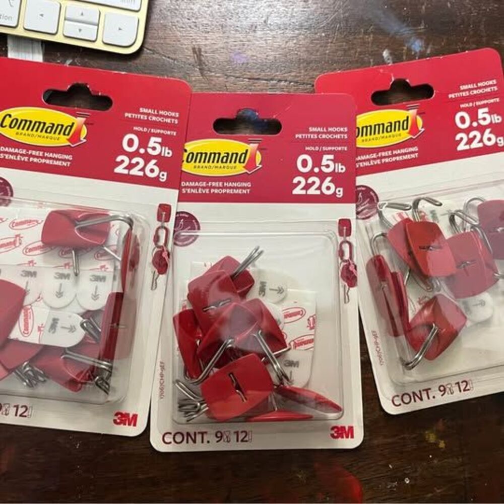 3M Command Small Hooks Red - 3 Packs (27 Hooks Total)
